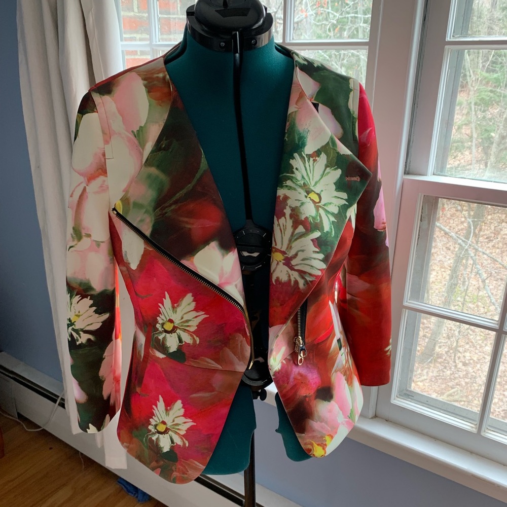 Ted Baker Pink Floral Neoprene Moto Jacket size 5